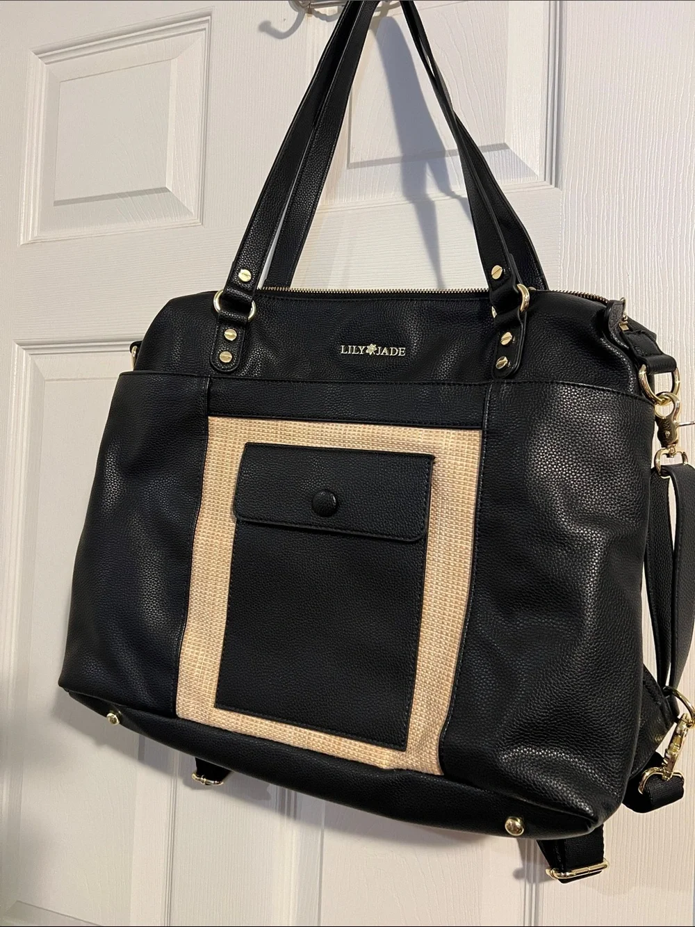 LILY JADE Black and Beige Baby Bag Tote
